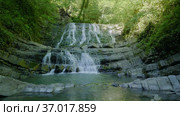 Кавказские горы. Река Дикарка и Змеевские водопады. Caucasus Mountains. Dikarka River and the Zmeykovsky waterfalls. Стоковое видео, видеограф Евгений Романов / Фотобанк Лори