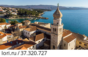 Aerial view of historic Adriatic town of Krk , Island of Krk, Kvarner bay of Adriatic sea, Croatia, Europe. Стоковое фото, фотограф Matej Kastelic / Фотобанк Лори