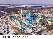 Aerial view of the Nativity-Bogoroditsky monastery surrounded by residential buildings in Zadonsk. Стоковое фото, фотограф Яков Филимонов / Фотобанк Лори