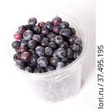 Blueberries in plastic bucket on white background. Стоковое фото, фотограф Яков Филимонов / Фотобанк Лори