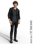 Handsome trendy guy in urban casual outfit isolated on white. 3d render. Стоковая иллюстрация, иллюстратор Вероника Суровцева / Фотобанк Лори