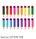 A set of colored pencils. Simple flat vector illustration on a white background. Стоковая иллюстрация, иллюстратор Марина Дычек / Фотобанк Лори