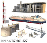 Set of LNG Plant. 3d rendering. Редакционная иллюстрация, иллюстратор Наталья Лагуткина / Фотобанк Лори