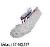 LNG transshipment Сomplex with the Tanker ship. Isolated. 3d-rendering. Редакционная иллюстрация, иллюстратор Наталья Лагуткина / Фотобанк Лори