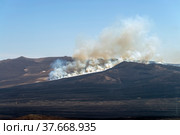 Природный пожар в горной степи юга Забайкалья. Стоковое фото, фотограф Геннадий Соловьев / Фотобанк Лори