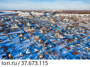 Город Тобольск зимой. Старый город. Вид с воздуха. Tobolsk city in winter. Old Town. Aerial view (2022 год). Стоковое фото, фотограф Евгений Романов / Фотобанк Лори