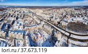 Город Тобольск зимой. Панорама города. Вид с воздуха. Tobolsk city in winter. Panorama of the city. Aerial view (2022 год). Стоковое фото, фотограф Евгений Романов / Фотобанк Лори