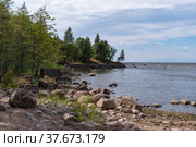 Вид с моря на батарею №331. Форт "Серая лошадь", Ленинградская область, Россия (2021 год). Редакционное фото, фотограф Дымов Игорь / Фотобанк Лори