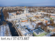 Вологда зимой. Вид с воздуха на исторический центр и кремль. Vologda in winter. Aerial view of the historical center and the Kremlin. (2022 год). Стоковое фото, фотограф Евгений Романов / Фотобанк Лори