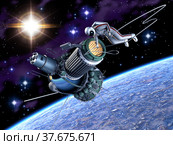 First spacewalk. 3D Illustration. Стоковая иллюстрация, иллюстратор Александр Володин / Фотобанк Лори
