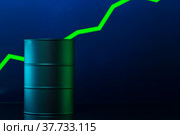Price of american oil is changing concept. Black barrel with oil and graph. Стоковое фото, фотограф Сергей Толмачёв / Фотобанк Лори