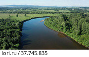 Южный Урал, Башкирия, река Ай. Вид с воздуха. The Southern Urals, Bashkiria, the Ai River. Aerial view. Стоковое видео, видеограф Евгений Романов / Фотобанк Лори