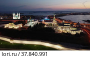 Kazan Kremlin at summer night with view of Kazanka River. Стоковое видео, видеограф Яков Филимонов / Фотобанк Лори