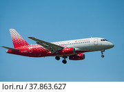Sochi, Russia - April 22 , 2022: Russian Airlines, Sukhoi SuperJet 100-95B. Редакционное фото, фотограф Мастепанов Павел / Фотобанк Лори