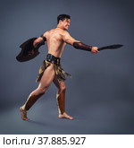 Ancient warrior. Blow with a sword. Стоковое фото, фотограф Сергей Великанов / Фотобанк Лори