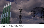 Air defense radars of military mobile anti aircraft systems and Russian anti aircraft missiles OSA-AKM on background clouds (time lapse, with zoom),Russia. Стоковое видео, видеограф Владимир Журавлев / Фотобанк Лори