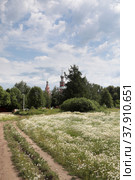 Смоленская церковь в Софрино и сельская дорога (2022 год). Редакционное фото, фотограф Дмитрий Неумоин / Фотобанк Лори