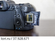 Camera with open CFexpress card slot. Стоковое фото, фотограф Хилько Алексей / Фотобанк Лори