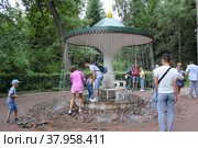 Фонтан-шутиха "Зонтик" в Нижнем парке Петергофа. Санкт-Петербург, Россия. (2022 год). Редакционное фото, фотограф Екатерина Ворончихина / Фотобанк Лори