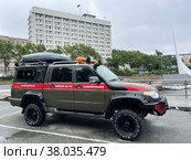 Специальный автомобиль группы разминирования САГР - "ЕСАУЛ" в экспозиции форума "Армия-2022". Россия, город Владивосток. Редакционное фото, фотограф Овчинникова Ирина / Фотобанк Лори