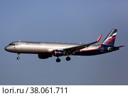 Airbus of Aeroflot Airlines approaching to runway at El Prat Airport. Стоковое фото, фотограф Яков Филимонов / Фотобанк Лори