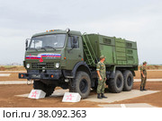 Средняя Ахтуба, Волгоградская область, Россия.  Автомобиль  КАМАЗ с оборудованием ТДА-3 для постановки дымовых и аэрозольных завес и маскировки техники. (2022 год). Редакционное фото, фотограф Андрей Цыганков / Фотобанк Лори