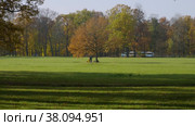 Петергоф, парк Александрия осенью. Люди прогуливаются по парку. Peterhof, Alexandria Park in autumn. People are walking in the park. (2021 год). Редакционное видео, видеограф Евгений Романов / Фотобанк Лори