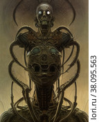 Spooky monster cyborg with tentacles. Halloween AI generated illustration. Стоковое AI-изображение, AI-художник Сергей Старуш / Фотобанк Лори