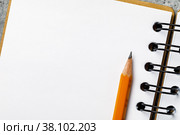Графитовый карандаш на блокноте с копией пространства, вид сверху. Стоковое фото, фотограф Сергей Чайко / Фотобанк Лори