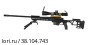 A sniper rifle with an optical sight bipod side view (2022 год). Редакционное фото, фотограф Camptoloma / Фотобанк Лори