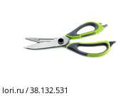 Kitchen scissors on a white background. Стоковое фото, фотограф Татьяна Ляпи / Фотобанк Лори