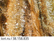 Golden tinsel for decorating the Christmas tree. Стоковое фото, фотограф Irina Kuchugurina/Gaudy / Фотобанк Лори