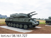 Средняя Ахтуба, Волгоградская область, Россия. Военная техника, самоходная зенитная установка ЗСУ-23-4 Шилка, противовоздушная оборона. (2022 год). Редакционное фото, фотограф Андрей Цыганков / Фотобанк Лори