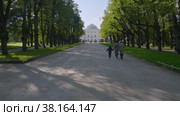 Государственный музей Павловск осенью. Люди на Тройной липовой аллее. State museum Pavlovsk in autumn. People on the Triple Lime Avenue. (2021 год). Редакционное видео, видеограф Евгений Романов / Фотобанк Лори