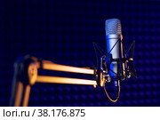 Close up of professional microphone in recording studio. Стоковое фото, фотограф Сергей Толмачёв / Фотобанк Лори