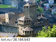 Medieval castle of Montebello on summer day. Bellinzona. Switzerland. Стоковое фото, фотограф Яков Филимонов / Фотобанк Лори