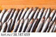 Pickled anchovies on wooden background. Стоковое фото, фотограф Яков Филимонов / Фотобанк Лори