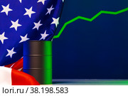 Price of american oil is changing concept. Black barrel with oil and graph. Стоковое фото, фотограф Сергей Толмачёв / Фотобанк Лори
