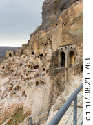 Vardzia cave monastery structures with temple of Assumption, Georgia. Стоковое фото, фотограф Яков Филимонов / Фотобанк Лори