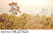 Illustration. Amazing landscape view from Phnom Bokor mountain in Cambodia. Dense tropical vegetation and panoramic views of city of Kampot. Tourism and travel in Southeast Asia. Стоковая иллюстрация, иллюстратор Aleksandr Golubev / Фотобанк Лори