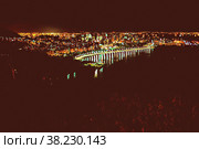 Illustration. Night view of the city of Rio de Janeiro from Sugarloaf mountain at sunset, Brazil. Стоковая иллюстрация, иллюстратор Aleksandr Golubev / Фотобанк Лори