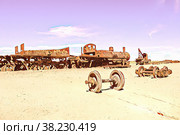 Old train in the train cemetery Cementerio De Los Trenes, Uyuni, Bolivia. Стоковая иллюстрация, иллюстратор Aleksandr Golubev / Фотобанк Лори