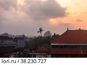 Dawn in Ubud, the rooftop on the island of Bali, Indonesia (2014 год). Стоковое фото, фотограф Aleksandr Golubev / Фотобанк Лори