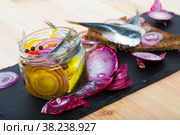 Fish dish - homemade pickling pilchards. Стоковое фото, фотограф Яков Филимонов / Фотобанк Лори