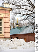 Moscow, Russia, March 10, 2019: Temple of Holy Martyr John Artobolevsky in former stables of estate building, Russian State Agrarian University, Timiryazevskaya street. Стоковое фото, фотограф Алексей Антипов / Фотобанк Лори
