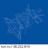 Communication satellite concept outline. Vector. Стоковая иллюстрация, иллюстратор Кирилл Черезов / Фотобанк Лори