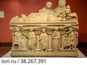 Marble sarcophagus. Sarcophagi from the excavations of the city of Perge (2019 год). Редакционное фото, фотограф Леонид Еремейчук / Фотобанк Лори