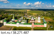 Вид с воздуха на Николо-Пешношский монастырь летним вечером на закате (2021 год). Стоковое фото, фотограф Pukhov K / Фотобанк Лори