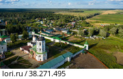 Вид с воздуха на Николо-Пешношский монастырь летним вечером на закате (2021 год). Стоковое фото, фотограф Pukhov K / Фотобанк Лори