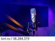 Close up of professional microphone in recording studio. Стоковое фото, фотограф Сергей Толмачёв / Фотобанк Лори